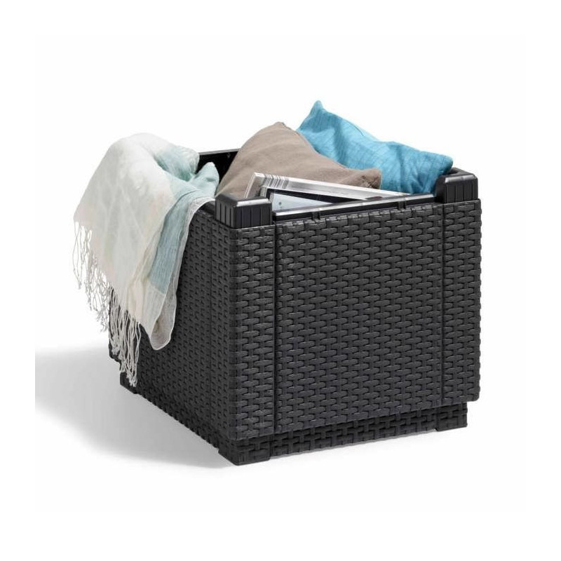 Cube graphite table - Imitation woven rattan with storage - Allibert b