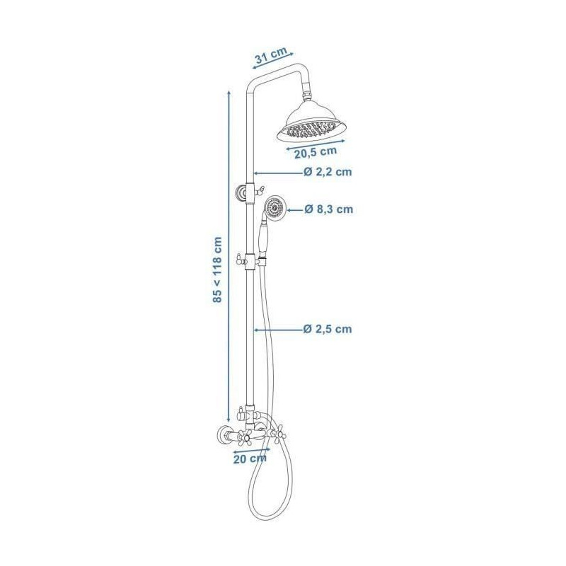 Rousseau shower column with retro mixer tap - chrome