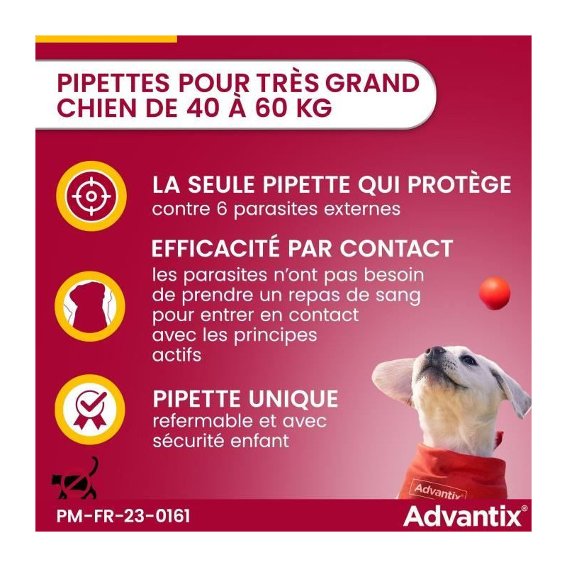 Advantix Dog Antiparasitic solution very large breed 40 to 60kg 6 pipe