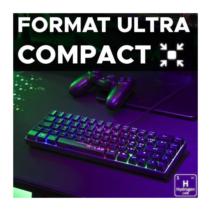 Gaming Keyboard - THE G-LAB - KEYZ-HYDROGEN/FR - 60% Black Membrane