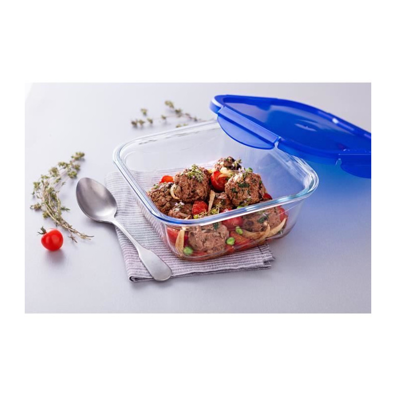 PYREX COOK & GO Conservation dish square 0,8l 16cm + Blue lid