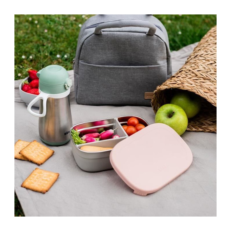 BEABA, Children's stainless steel lunch box, silicone lid and protecti
