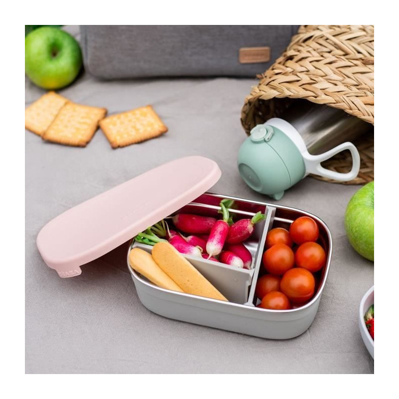 BEABA, Children's stainless steel lunch box, silicone lid and protecti