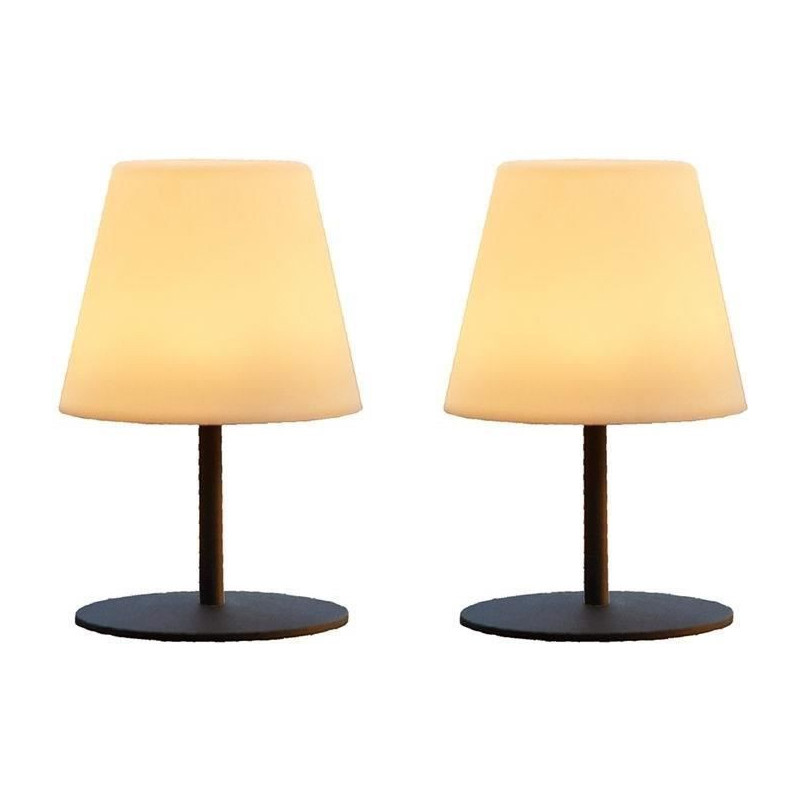 Pack of 2 Wireless Table Lamps - LUMISKY - TWINS - H16 cm - Grey steel