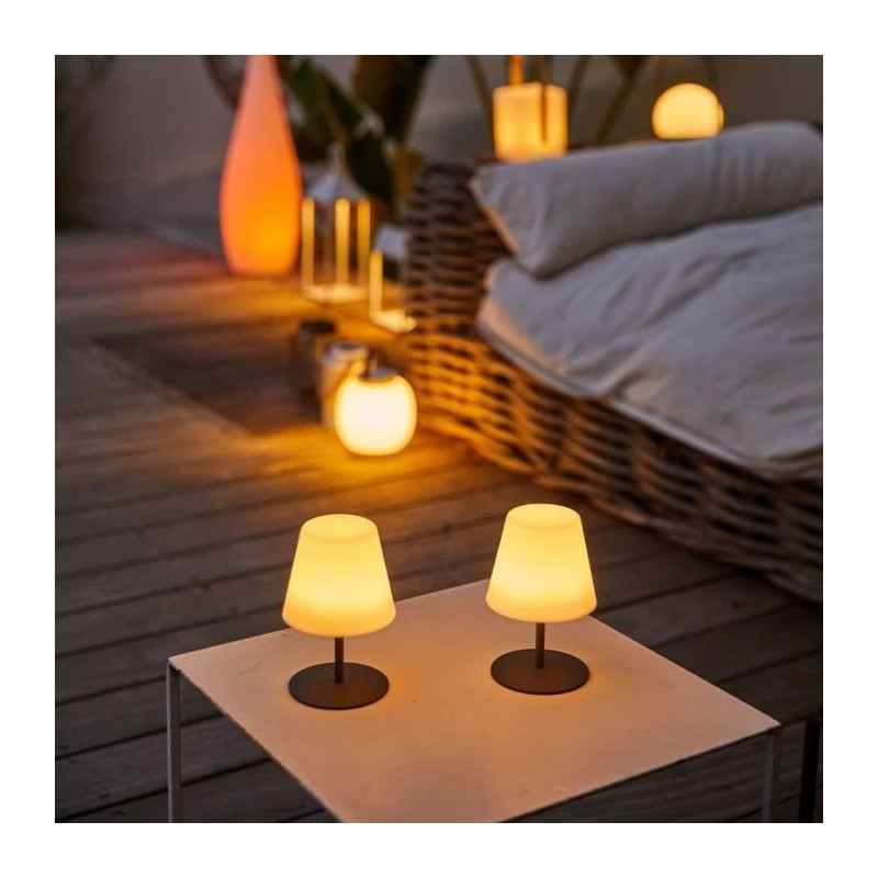 Pack of 2 Wireless Table Lamps - LUMISKY - TWINS - H16 cm - Grey steel