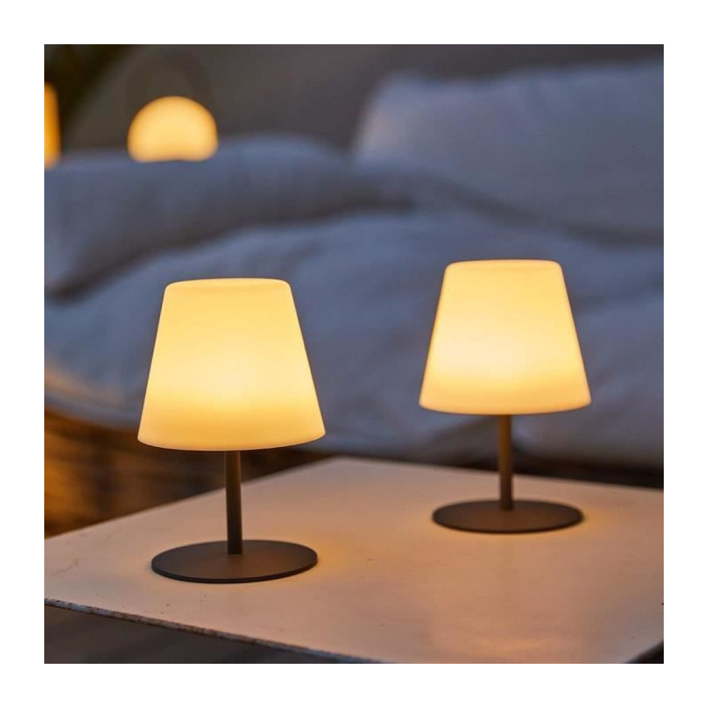 Pack of 2 Wireless Table Lamps - LUMISKY - TWINS - H16 cm - Grey steel