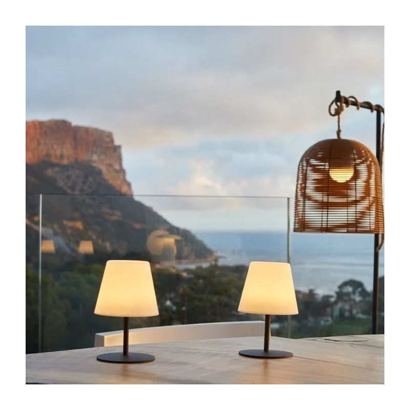 Pack of 2 Wireless Table Lamps - LUMISKY - TWINS - H16 cm - Grey steel