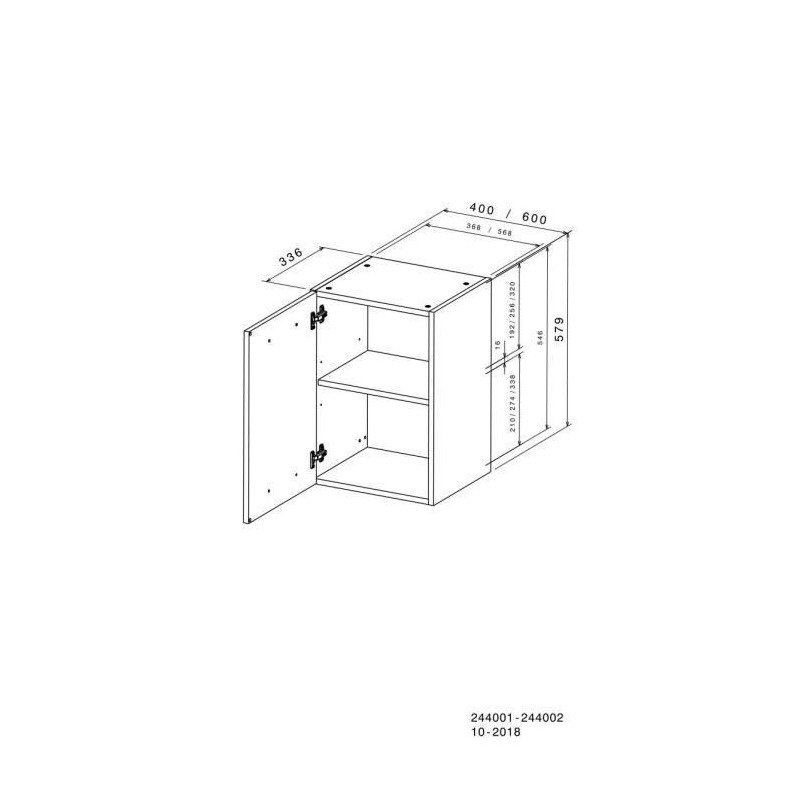 OSLO High furniture 1 door + tablet - matt white decor - L 40 x D 36 x