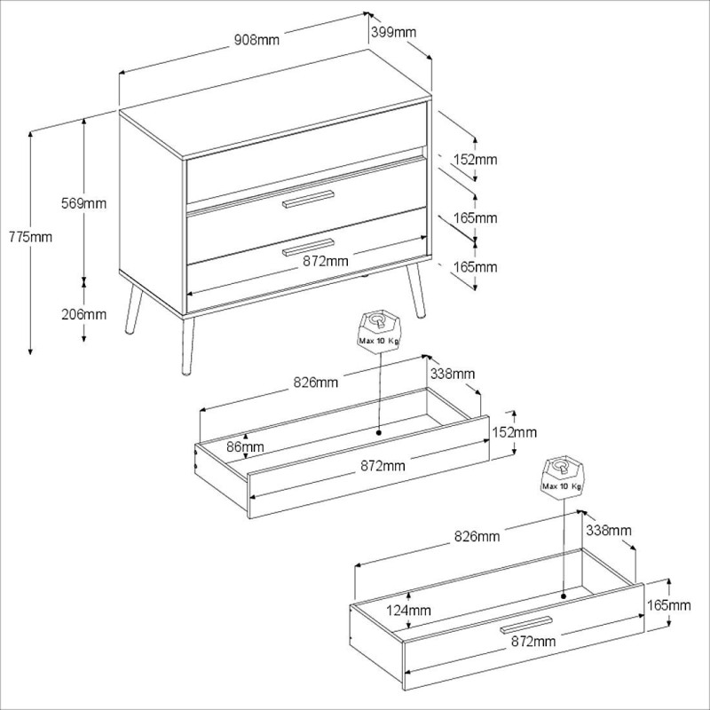 Chest of drawers - AALBORG - 3 drawers - White - Scandinavian style -