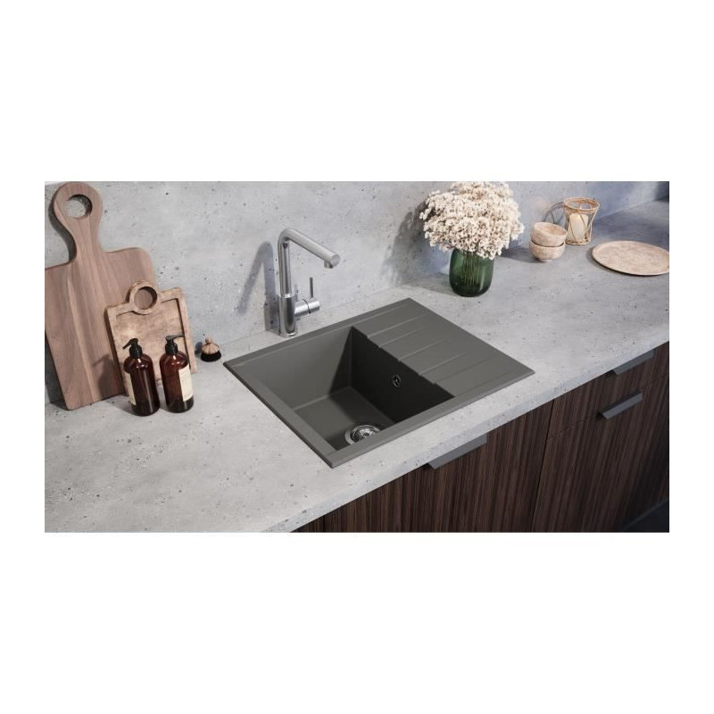 Sink - SMC resin - Concrete gray - Built-in - STRADOUR - Cube 1C XS -
