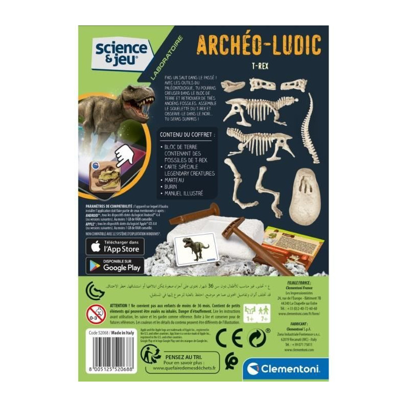 CLEMENTONI Archéo Ludic - T-Rex Phosphorescent - Science & Jeu