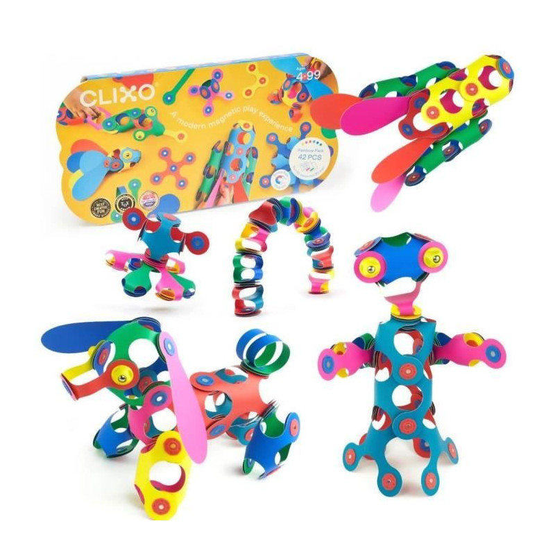 Magnetic Construction Set - GIPSY TOYS - Rainbow Pack CLIXO - 42 piece