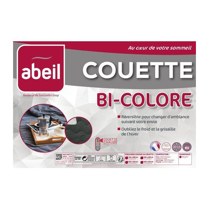 ABEIL Two-tone duvet - 240 x 260 cm - White and gray