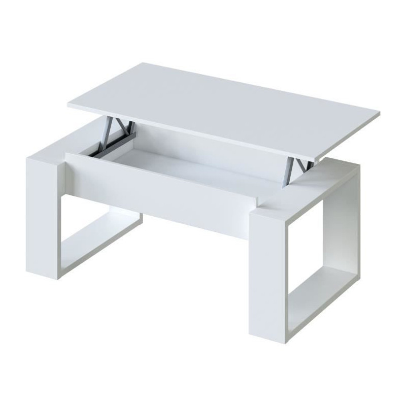 Liftable coffee table - White melamine - L 105 x D 55 x H 45 cm NOVA