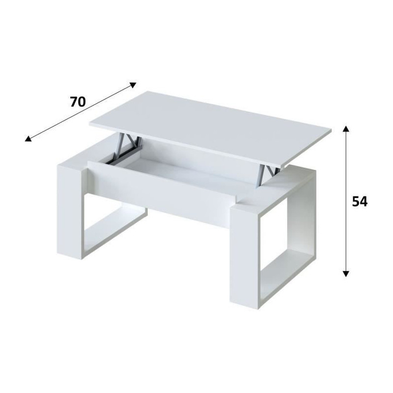 Liftable coffee table - White melamine - L 105 x D 55 x H 45 cm NOVA