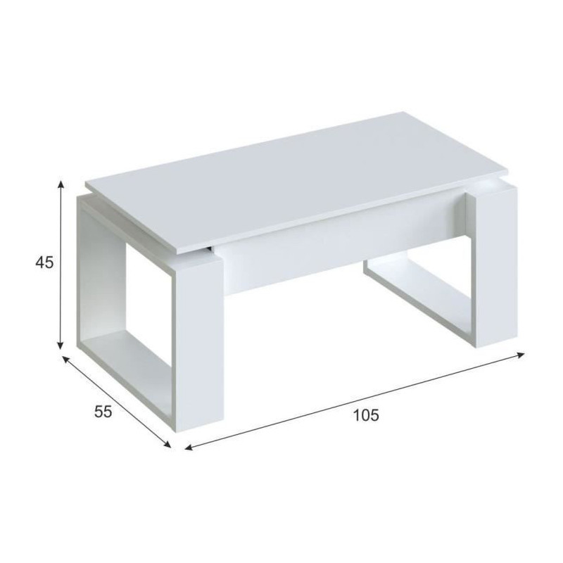 Liftable coffee table - White melamine - L 105 x D 55 x H 45 cm NOVA