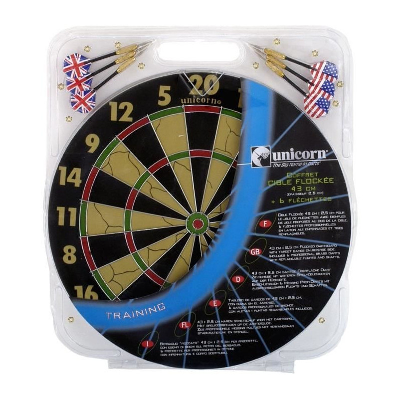 Target box - UNICORN - Flocked 43cm with 6 dart flights