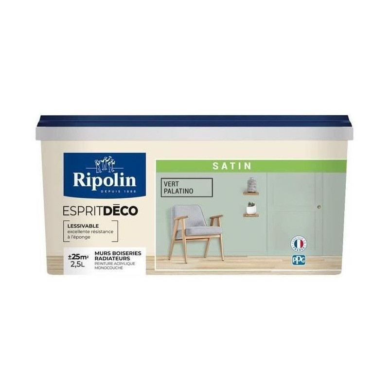 RIPOLIN Peinture Couleur Satin Ultra Couvrante pour Cuisine, Chambre,