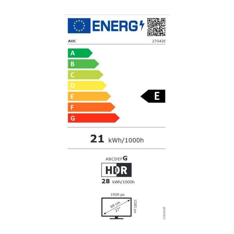 AOC Gaming PC Monitor - 27G42E - 27'' FHD - IPS Panel - 180Hz - 0.5MS