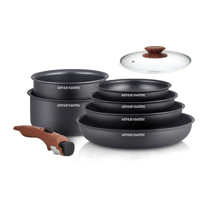 8 -room kitchen battery Arthur Martin - aluminum - wooden handle - All