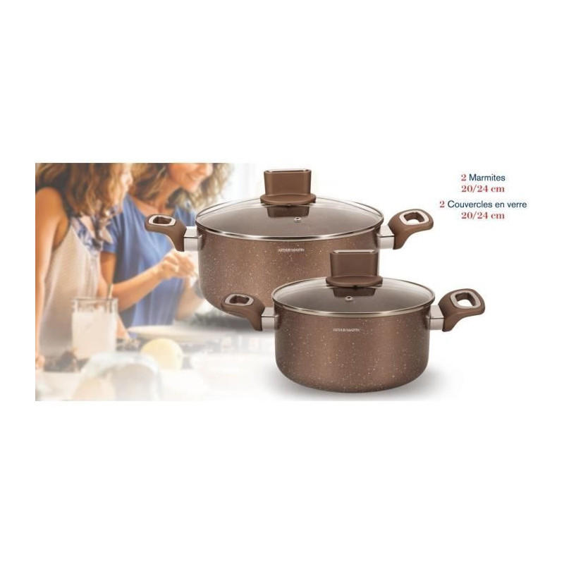 Set of pots - ARTHUR MARTIN - AM9820 - 20-24 cm with glass lid - Alumi
