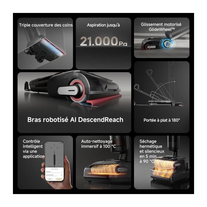 DREAME H15 Pro Aspirateur Laveur, Bras robotis AI DescendReach, Triple