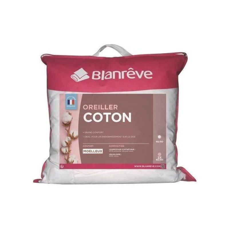 Oreiller Coton - BLANREVE - 60 x 60 cm - Blanc
