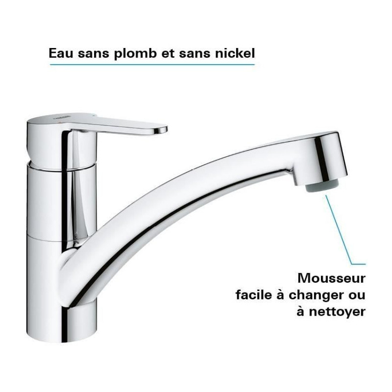 Mitigeur évier GROHE Start Eco - Chromé - Bec bas - Métal