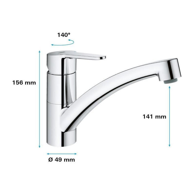 Mitigeur évier GROHE Start Eco - Chromé - Bec bas - Métal
