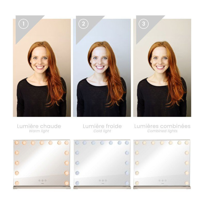 Miroir de maquillage Hollywood - LIVOO - DOS225G - 15 LED - Grand form