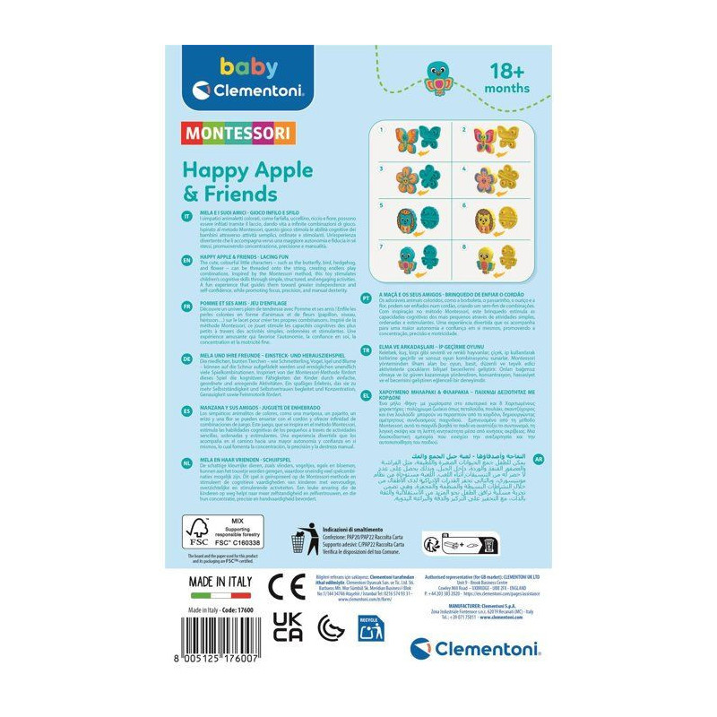 CLEMENTONI - Pomme et ses amis - Jeu d'enfilage - Montessori
