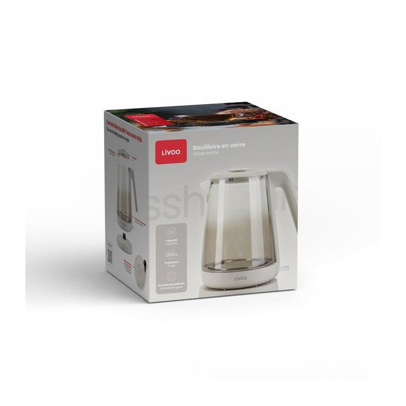Bouilloire - LIVOO - DOD216G - 2200 W - 1,7 L - Verre / Gris