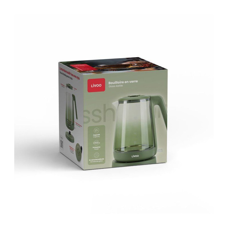 Bouilloire - LIVOO - DOD216V - 2200 W - 1,7 L - Verre / Vert