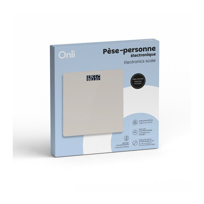 Pèse-personne électronique - ONLI - ON1001G - Écran LCD - 180 kg -