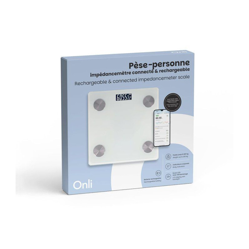 Pèse-personne impédancemètre connecté rechargeable - ONLI - ON1029