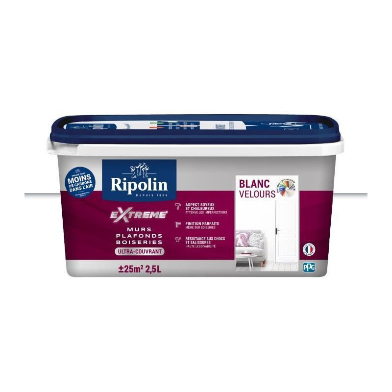 Peinture Extreme murs et plafonds - Blanc velours - RIPOLIN - 2,5 L