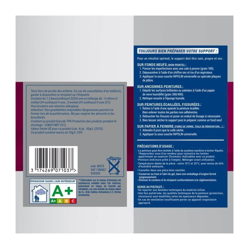 Peinture Extreme murs et plafonds - Blanc velours - RIPOLIN - 2,5 L