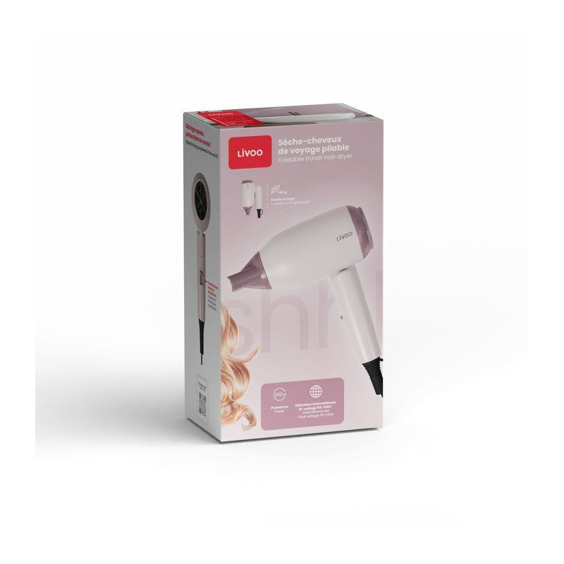 Seche-cheveux de voyage pliable - LIVOO - DOS208 - Compact - Bi-voltag