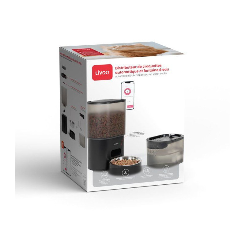 Distributeur de croquettes automatique et fontaine a eau - LIVOO - PET