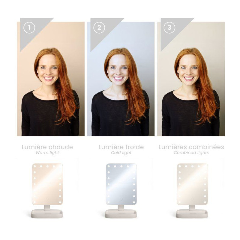 Miroir de maquillage lumineux - LIVOO - DOS206 - LED - 3 modes lumineu