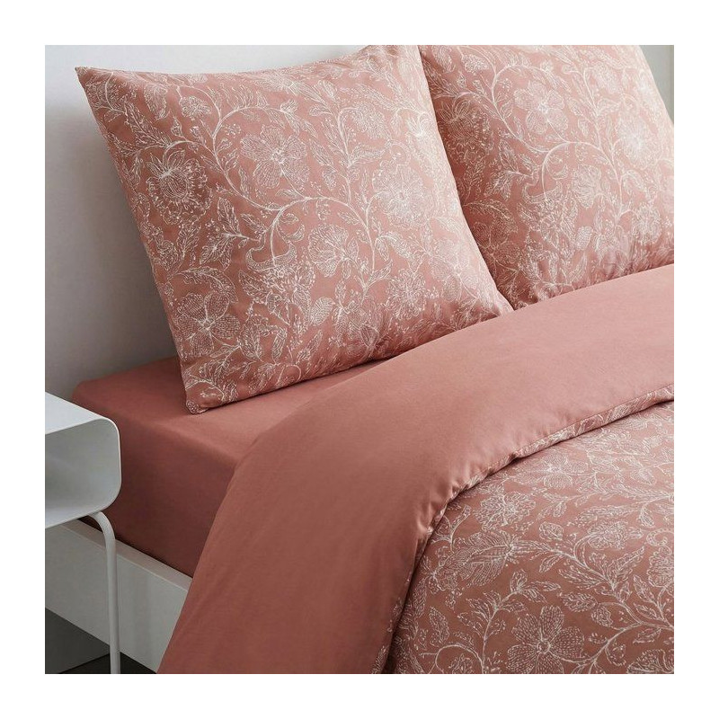 Parure de Lit - 240 x 220 cm - Coton Imprimé Floral Vieux Rose - TODA