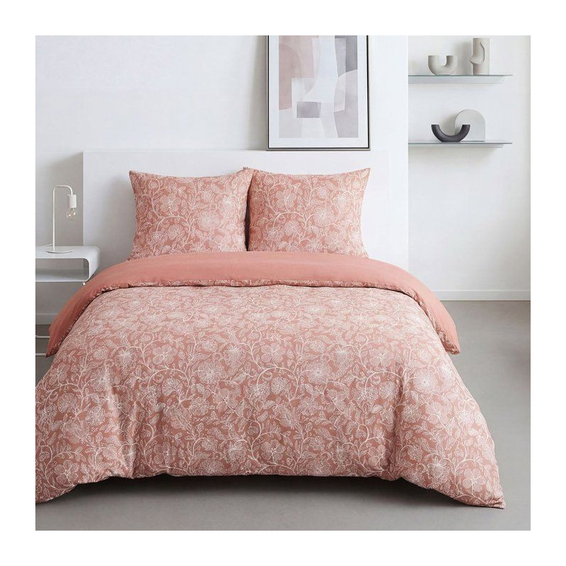 Parure de Lit - 260 x 240 cm - Coton Imprimé Floral Vieux Rose - TODA