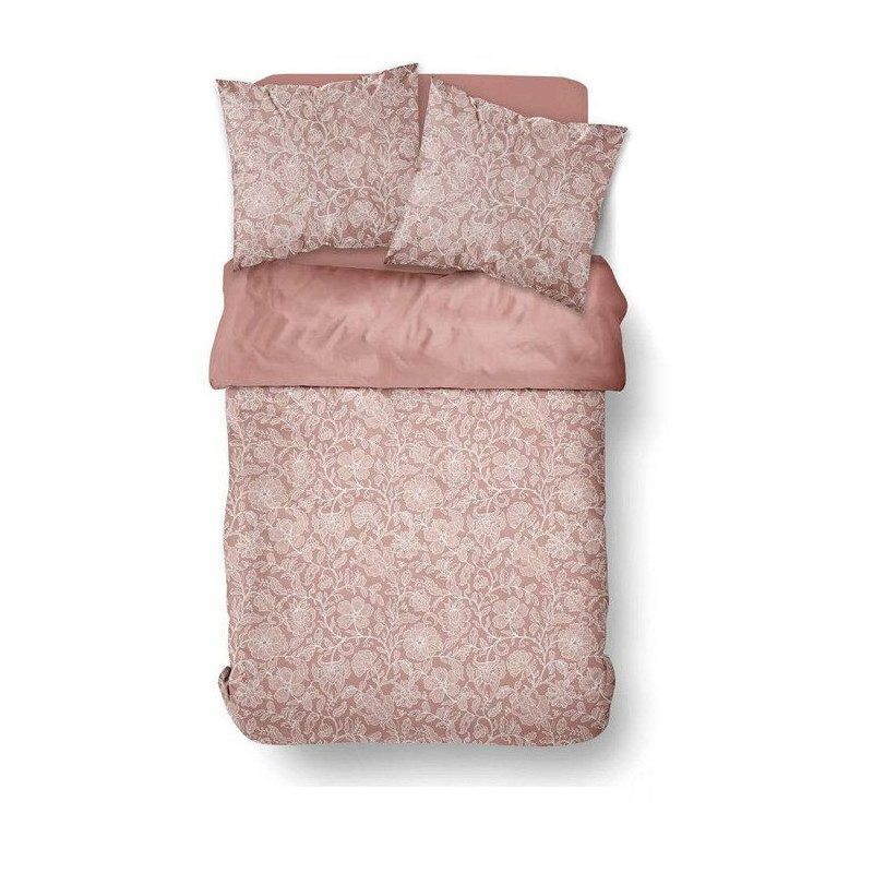 Parure de Lit - 260 x 240 cm - Coton Imprimé Floral Vieux Rose - TODA