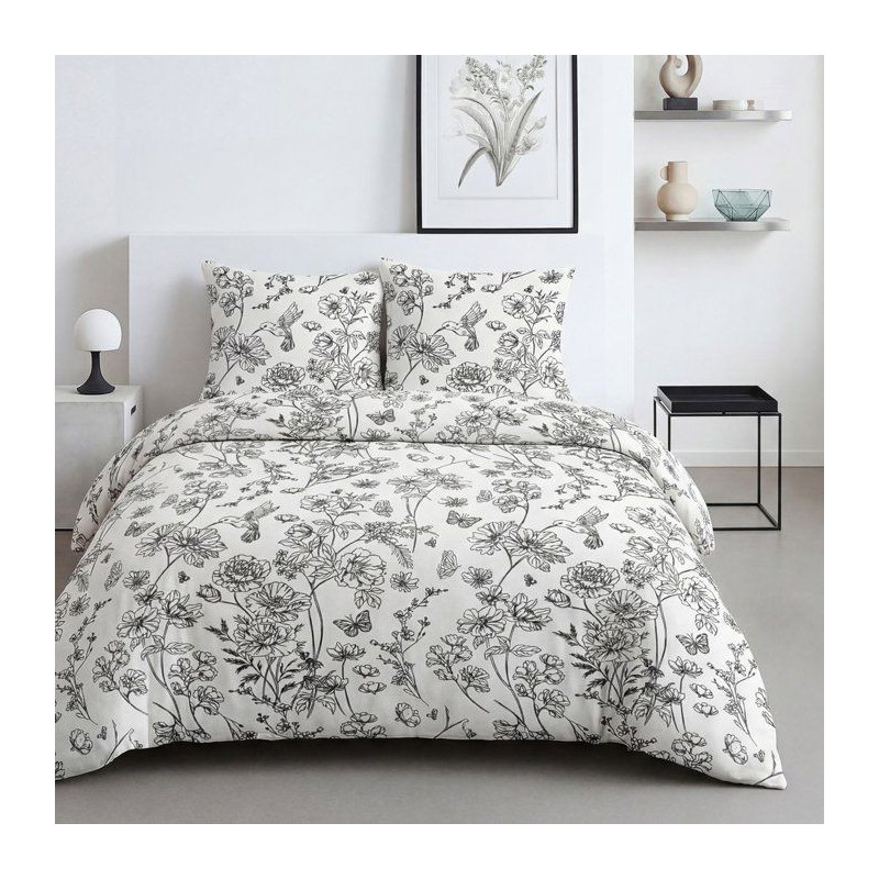 Parure de Lit - 260 x 240 cm - Coton Imprimé Floral Blanc - TODAY SUN