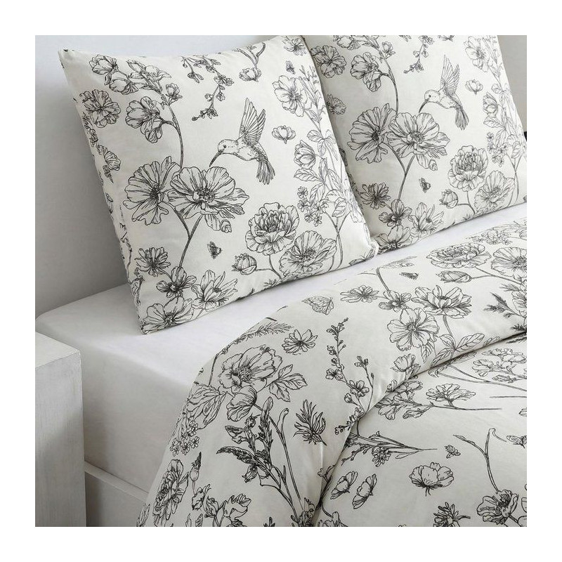 Parure de Lit - 260 x 240 cm - Coton Imprimé Floral Blanc - TODAY SUN