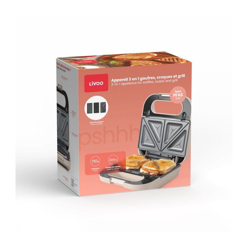 Appareil 3 en 1 - LIVOO - DOP256C - gaufres / croques / grill - 750 W