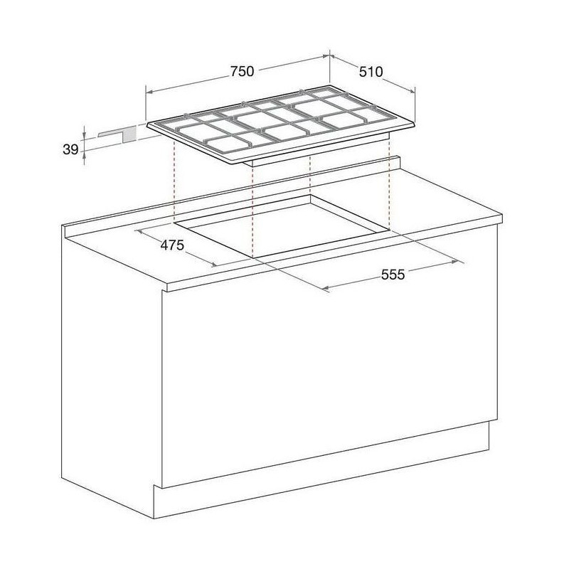 HOTPOINT PNN 751 IX Plaque de cuisson gaz - 5 foyers - 10,5kW - L75 x