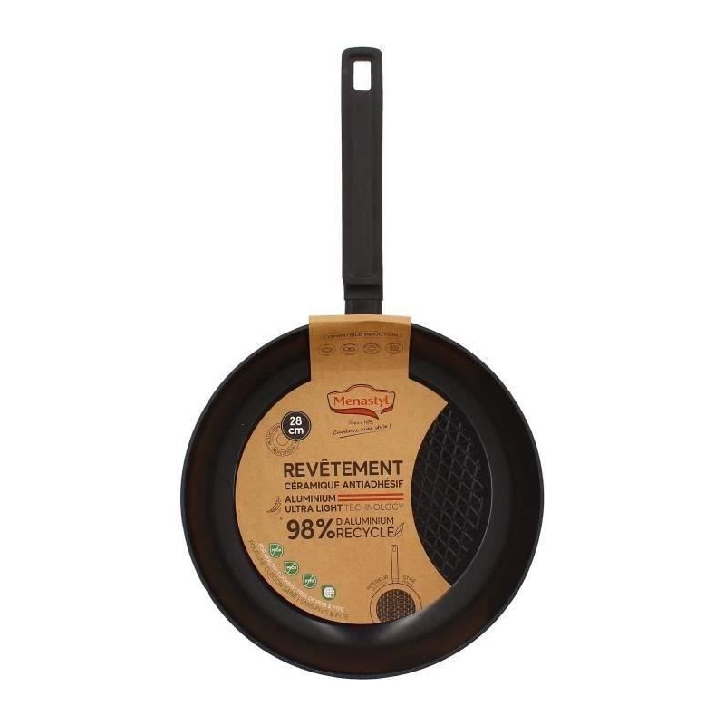 Poêle - MENASTYL - 6020638 - En aluminium forgé - 28 cm - Noir - Tou