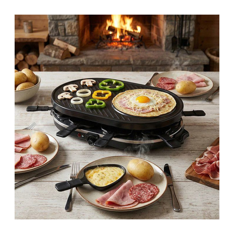 Raclette 3 en 1 - ONLI - ON1035N - 8 personnes - grill / crepiere