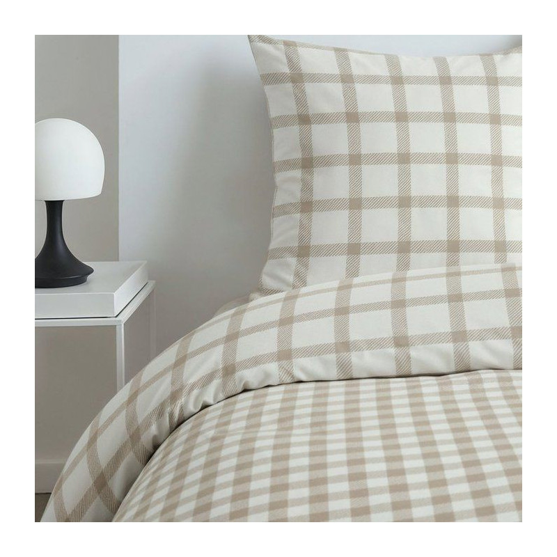 Parure de Lit - 260 x 240 cm - Coton Imprimé Graphique - Beige Clair